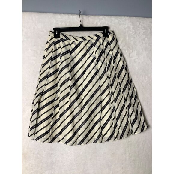 Banana Republic Factory Cotton Silk Blend Pleated Striped A-Line Skirt Women 2 - Picture 4 of 7